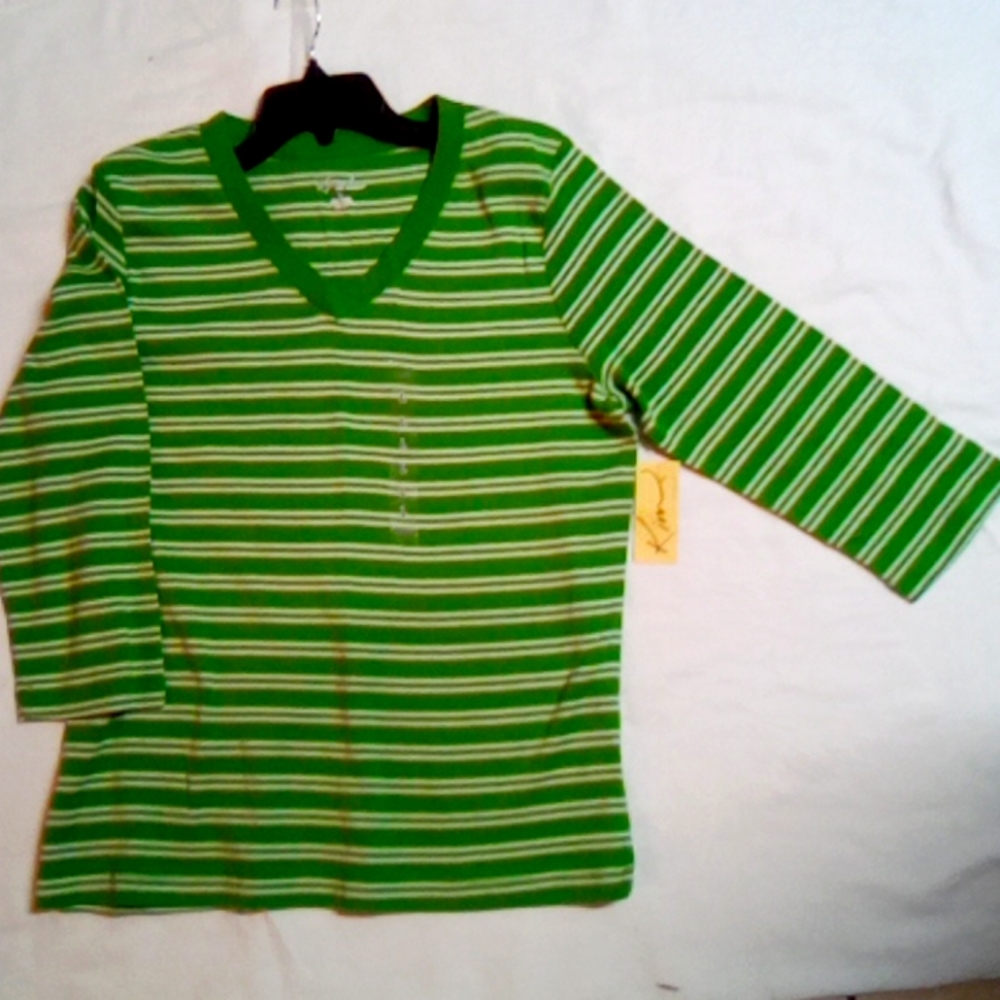 Kim Rogers NWT v-neck 3/4 sleeve striped top.